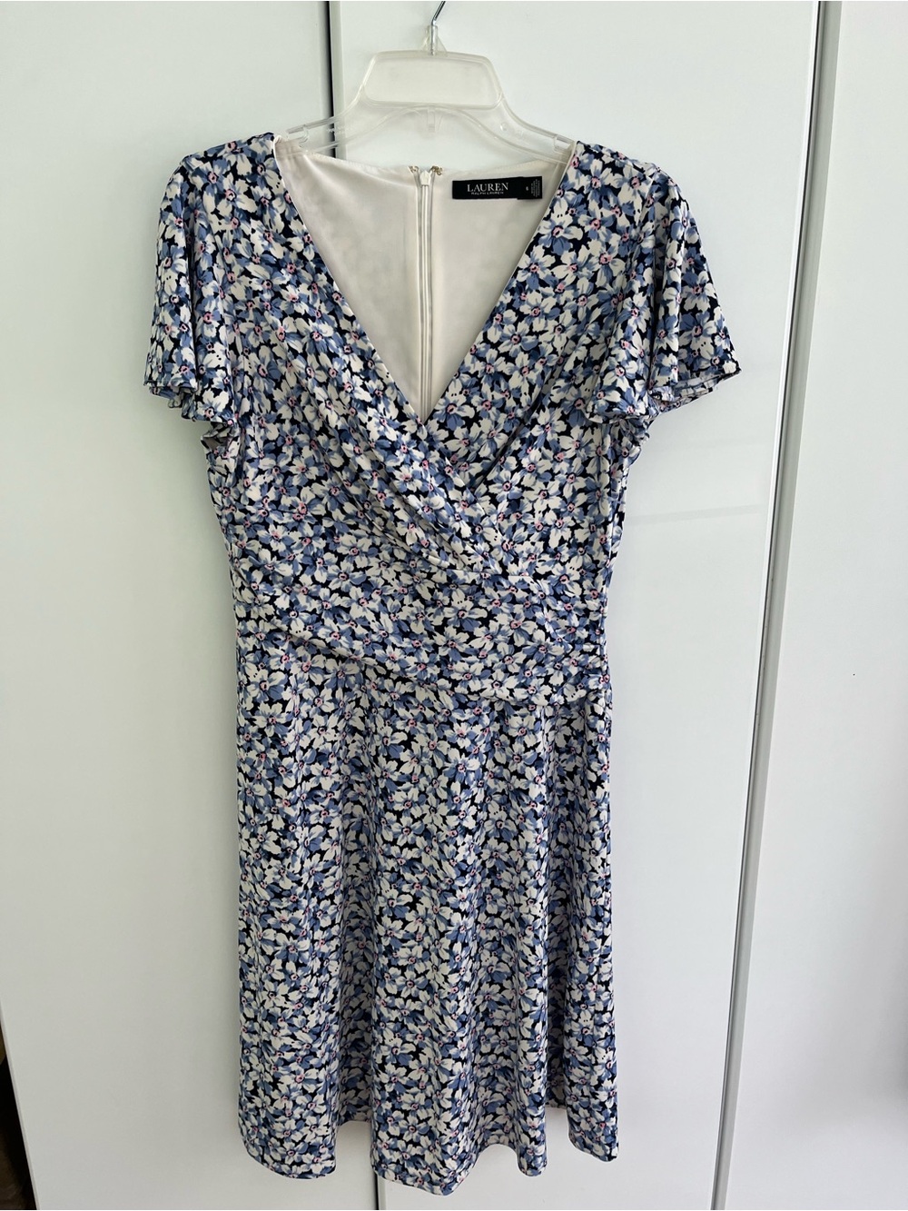 Ralph Lauren Blue Floral Wrap-Style Midi Dress